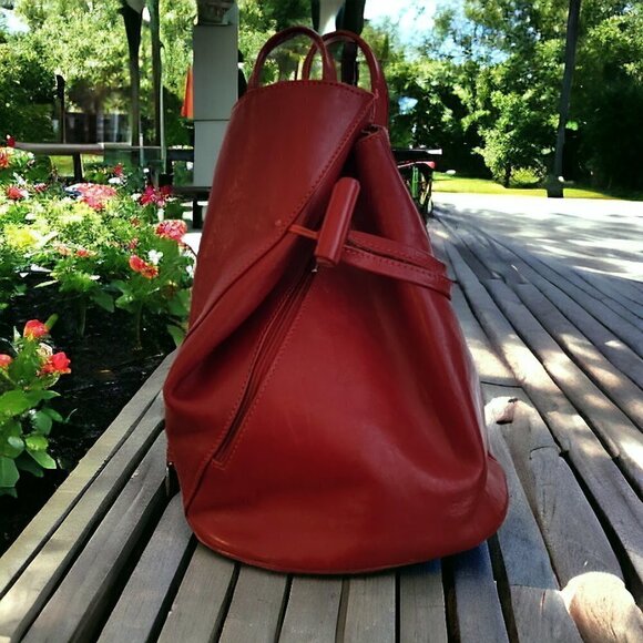 Vera Pelle Italy Red Leather Backpack with Zippered Straps